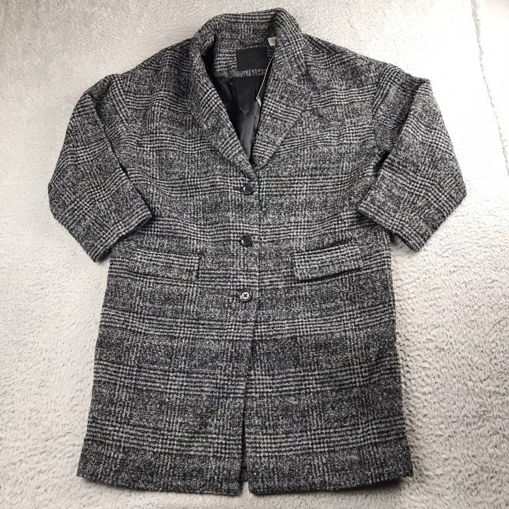 Levis Wool Cocoon Coat Women XS Gray Glen Plaid Longline Oversized NEW NWT